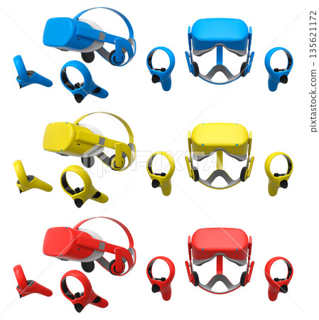 Virtual reality glasses and headset with controllers isolated on white background with clipping path 135621172