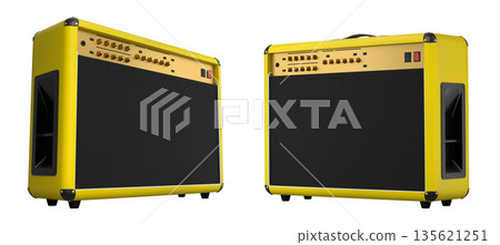 Set of classical electric and acoustic guitar amplifier isolated on white background. Set of classical electric and acoustic guitar amplifier isolated on white background. 135621251