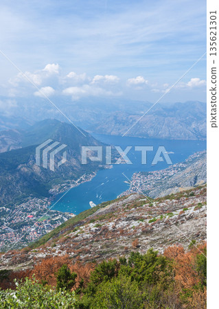 Montenegro vertical landscape photography featuring a blue Bay of Kotor 135621301