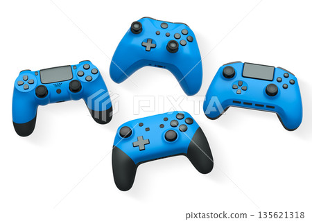 Wireless gaming controllers flying in air isolated on white background, symbolizing gaming technology concept Wireless gaming controllers flying in air isolated on white background, symbolizing gaming technology concept 135621318