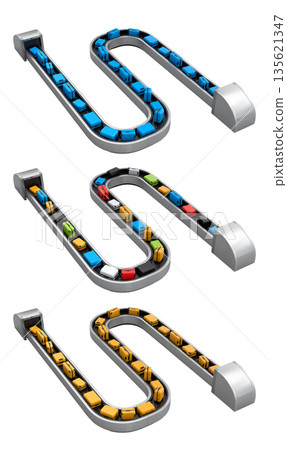 Set of Airport luggage conveyor belt or baggage claim area with suitcases on white. Set of Airport luggage conveyor belt or baggage claim area with suitcases on white. 135621347