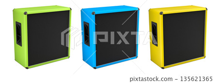 Set of classical electric and acoustic guitar amplifier isolated on white background. Set of classical electric and acoustic guitar amplifier isolated on white background. 135621365