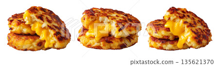 Ecuador lapingachos potato patties filled with melted cheddar cheese, isolated on white background, South American Cuisine Ecuador lapingachos potato patties filled with melted cheddar cheese, isolated on white background, South American Cuisine 135621370