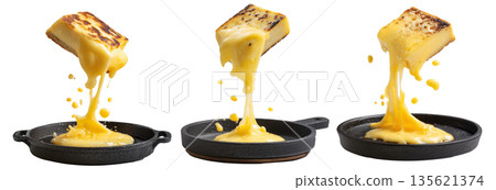 Argentina grilled Provoleta cheese pieces stacked, isolated on white transparent background. Concept of South American Cuisine 135621374