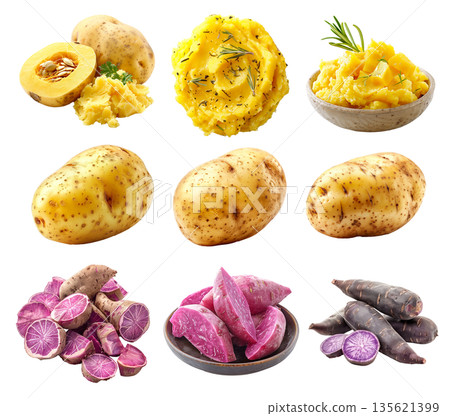 Unpeeled yellow potato isolated on a white background Unpeeled yellow potato isolated on a white background 135621399