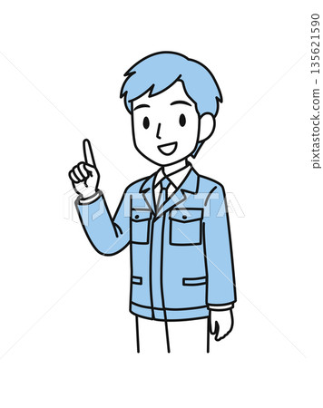 Illustration material of a man in a technical job working in work clothes explaining the points 135621590