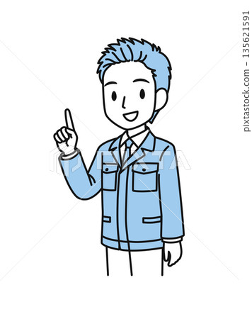Illustration material of a man in a technical job working in work clothes explaining the points 135621591