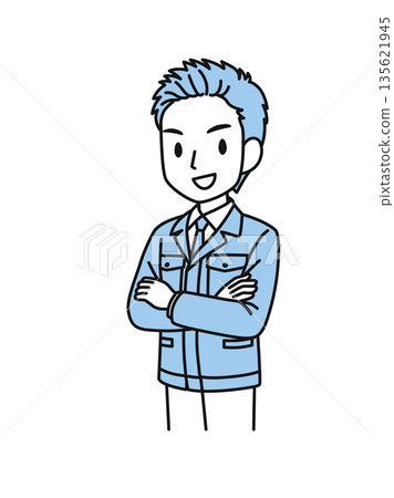Illustration material of a confident man in work clothes with his arms crossed Illustration material of a confident man in work clothes with his arms crossed 135621945