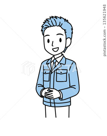 插畫素材:從事技術工作的男子,穿著工作服,雙手交疊放在身前。 插畫素材:從事技術工作的男子,穿著工作服,雙手交疊放在身前。 135621948