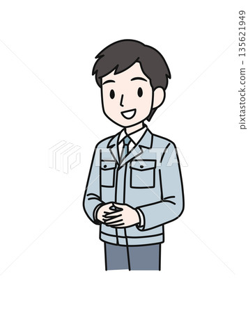 插畫素材:從事技術工作的男子,穿著工作服,雙手交疊放在身前。 插畫素材:從事技術工作的男子,穿著工作服,雙手交疊放在身前。 135621949