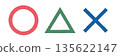 Circles, triangles, and crosses (color) that look like they were drawn with crayons 135622147