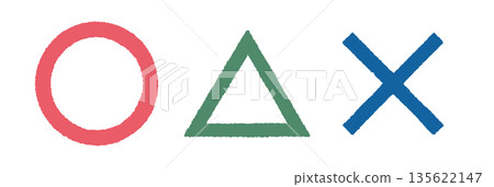 Circles, triangles, and crosses (color) that look like they were drawn with crayons Circles, triangles, and crosses (color) that look like they were drawn with crayons 135622147