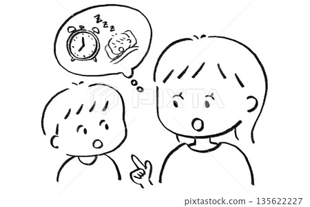 Illustration of a parent and child discussing bedtime rules Illustration of a parent and child discussing bedtime rules 135622227