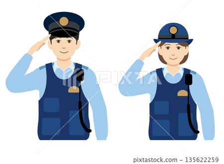 Two police officers saluting Two police officers saluting 135622259
