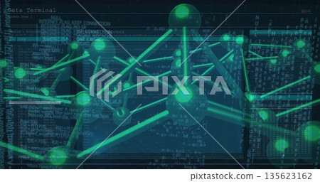 Displaying 3D network graph floating within terminal window, with glowing green nodes and links Displaying 3D network graph floating within terminal window, with glowing green nodes and links 135623162