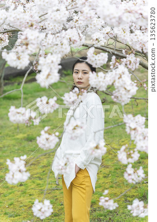 櫻花和一個年輕女子 櫻花和一個年輕女子 135623780