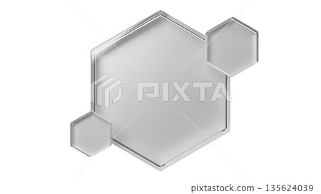多塊灰色六角形玻璃。透明背景。 3D（png） 135624039