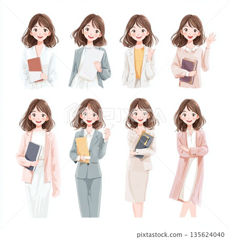 春日新生日本女性插畫套裝畢業典禮入口櫻花白色背景 135624040