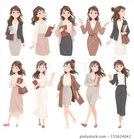 春日新生日本女性插畫套裝畢業典禮入口櫻花白色背景 135624041