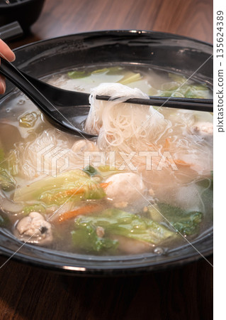 Mixed Seafood Rice Noodles, Rice Noodle Soup 135624389