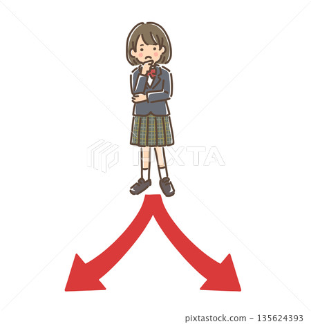 一個身穿制服的女孩在十字路口思考 135624393