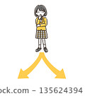 A girl in a uniform thinking at a crossroads / Simple color 135624394