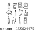 Makeup product illustration set | Lipstick, sunscreen, eyeshadow, etc. | Monochrome 135624475