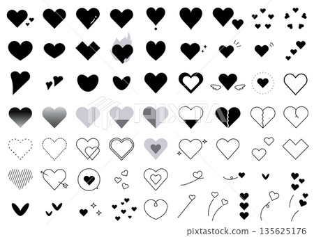 心形圖示插圖集，包含各種形狀 135625176