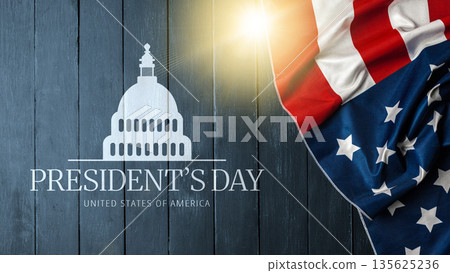 Celebration of President's Day with American flag and Capitol building design Celebration of President's Day with American flag and Capitol building design 135625236