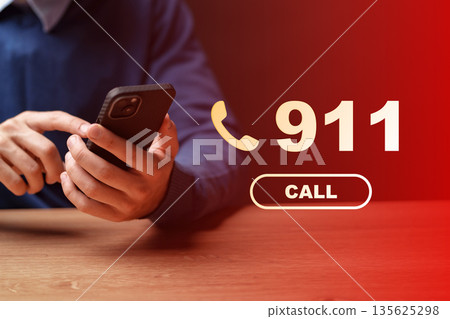 Person using a smartphone to call emergency services for help Person using a smartphone to call emergency services for help 135625298