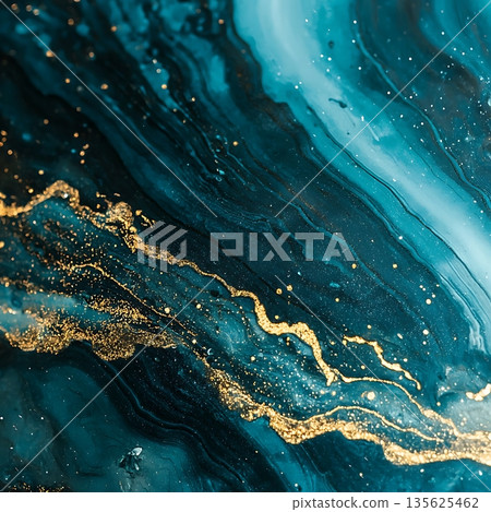 A blue and gold swirl pattern, with gold glitter sprinkled throughout the design 135625462