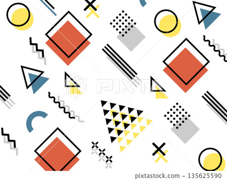Bauhaus-style Memphis pattern horizontal graphic 135625590