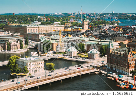 Stockholm, Sweden. Great Church In Cityscape Skyline. Elevated View Of City Center Stockholm, Sweden. Great Church In Cityscape Skyline. Elevated View Of City Center 135626651