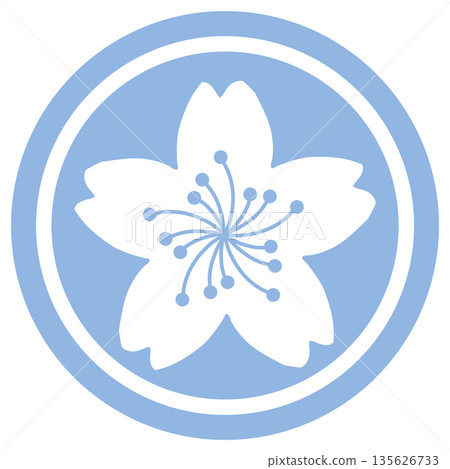 Illustration of cherry blossoms in a light blue circle 135626733