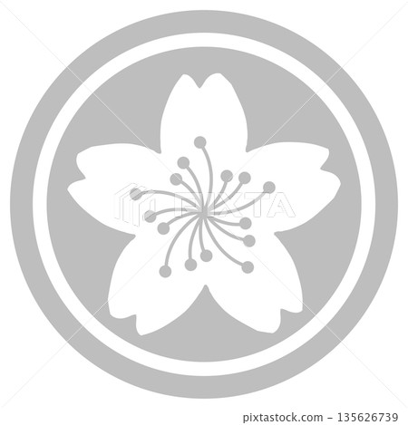 Illustration of cherry blossoms in a gray circle Illustration of cherry blossoms in a gray circle 135626739