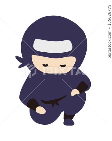 Illustration of a cute ninja crouching in a kneeling pose Illustration of a cute ninja crouching in a kneeling pose 135626775