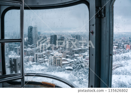 Tbilisi Winter Cityscape View Through Cable Car Window 135626802