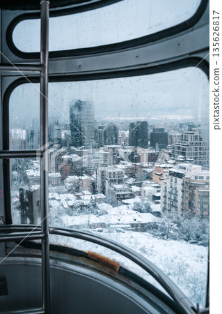 Tbilisi Winter Cityscape View Through Cable Car Window 135626817