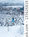 Tbilisi Aerial View with Blue Cable Car over Snowy Landscape 135626818