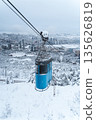 Tbilisi Aerial View with Blue Cable Car over Snowy Landscape 135626819