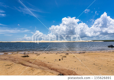Portinho Lagoon at Luis Correia In Piaui Brazil. Winding Sand Dunes in Parnaiba Delta. Lencois Piauienses. 135626891