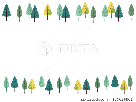 樹木邊框圖案，手繪樹木插圖，斯堪的納維亞風格 135626961
