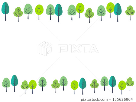 Tree border pattern, hand-drawn illustration of trees, Scandinavian style 135626964