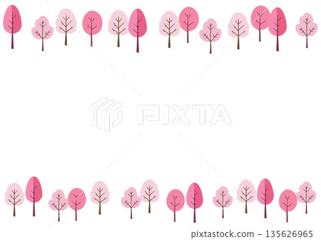 櫻花邊框圖案，手繪櫻花樹插圖，斯堪的納維亞風格 135626965