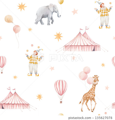 Summer seamless pattern with hand drawn watercolor ice cream, cupcakes and candy. Sweet pastel pink texture in modern playful style, perfect for fabric, textile prints, wallpaper, wrapping paper and 135627078