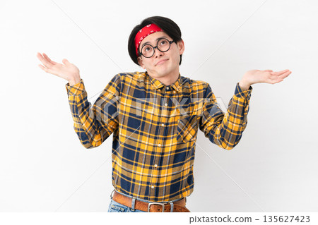 Young man wearing checked clothes Young man wearing checked clothes 135627423