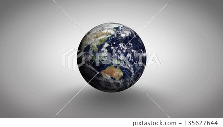 Floating 3D rendered planet Earth rotating in studio environment, with clouds and ocean textures Floating 3D rendered planet Earth rotating in studio environment, with clouds and ocean textures 135627644