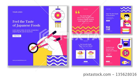 Japanese Sushi Foods Flat Cartoon Hand Drawn Style for Social Media Post Background Illustration Japanese Sushi Foods Flat Cartoon Hand Drawn Style for Social Media Post Background Illustration 135628016