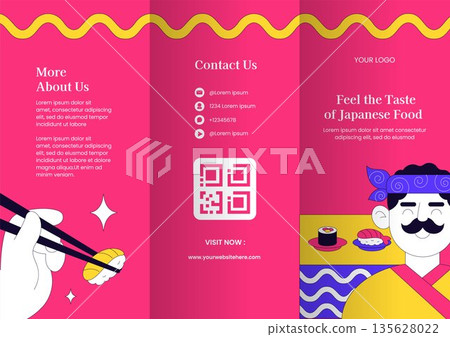 Flat Hand Drawn Cartoon Japanese Sushi Foods for Creative Brochure Illustration Background Flat Hand Drawn Cartoon Japanese Sushi Foods for Creative Brochure Illustration Background 135628022