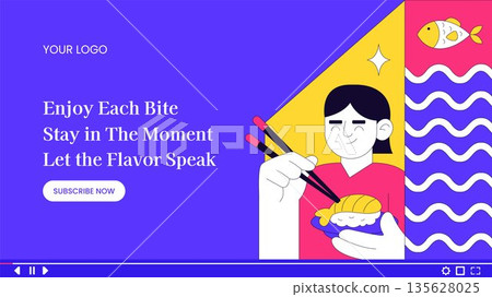 Thumbnail Design of Japanese Sushi Foods in Flat Cartoon Hand Drawn Illustration Style 135628025